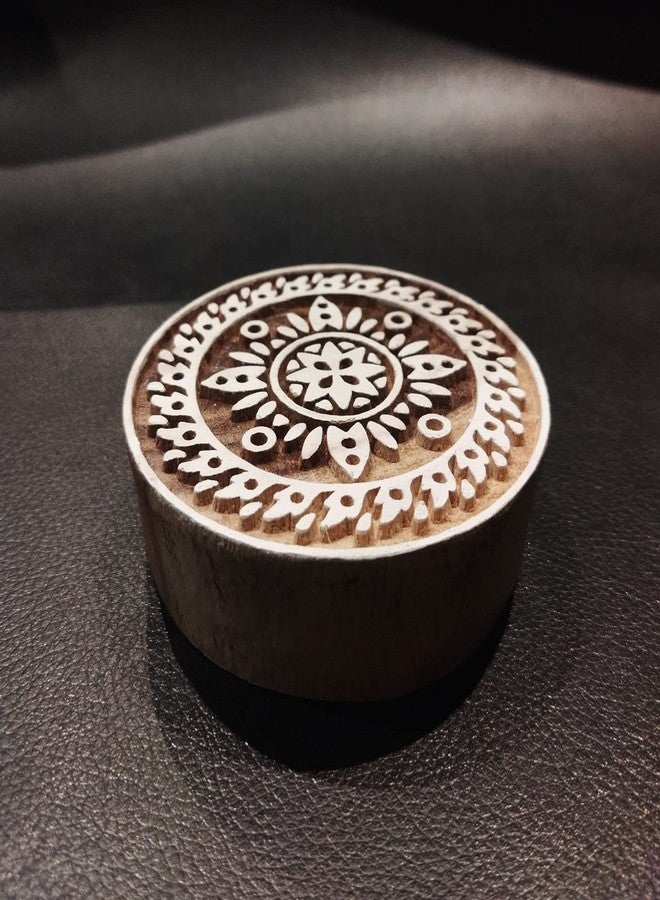ecofynd Round Wood Block Stamps (Pack of 1), Wooden Blocks for Block Printing Stamp Set, Artistic Shapes Craft Kids Saree Border DIY Henna Fabric Textile Paper Clay Pottery Hand-Carved (BLOCK001) - Image 2